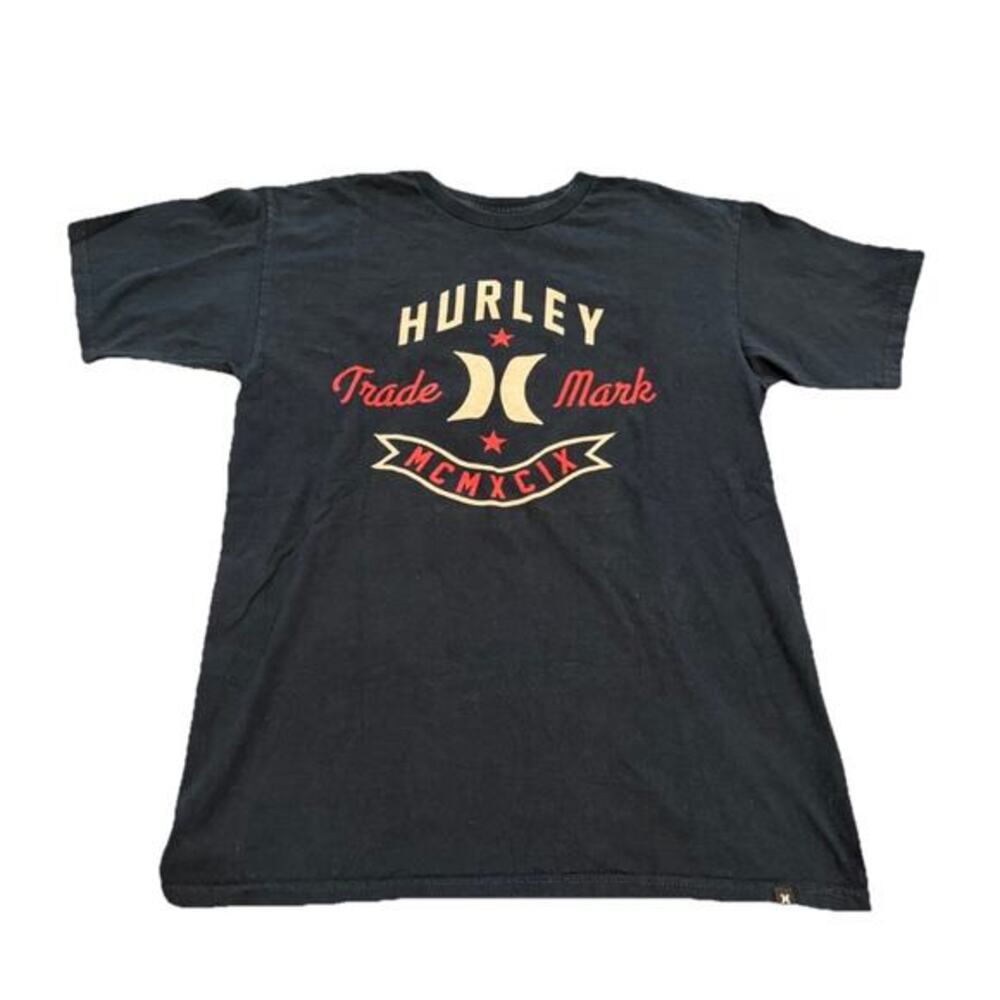 Mens HURLEY Tee Trademark Navy Blue T-SHIRT Classic Script LOGO Size Medium